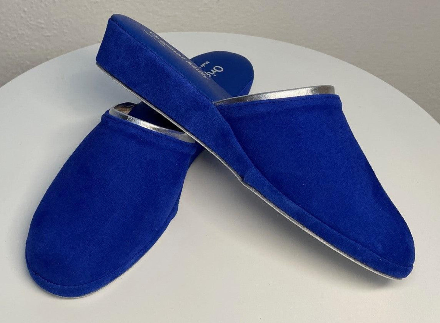 0720 Camoscio Blu Suola Bufalo Ciabatte da camera Donna Original Milly Made in Italy