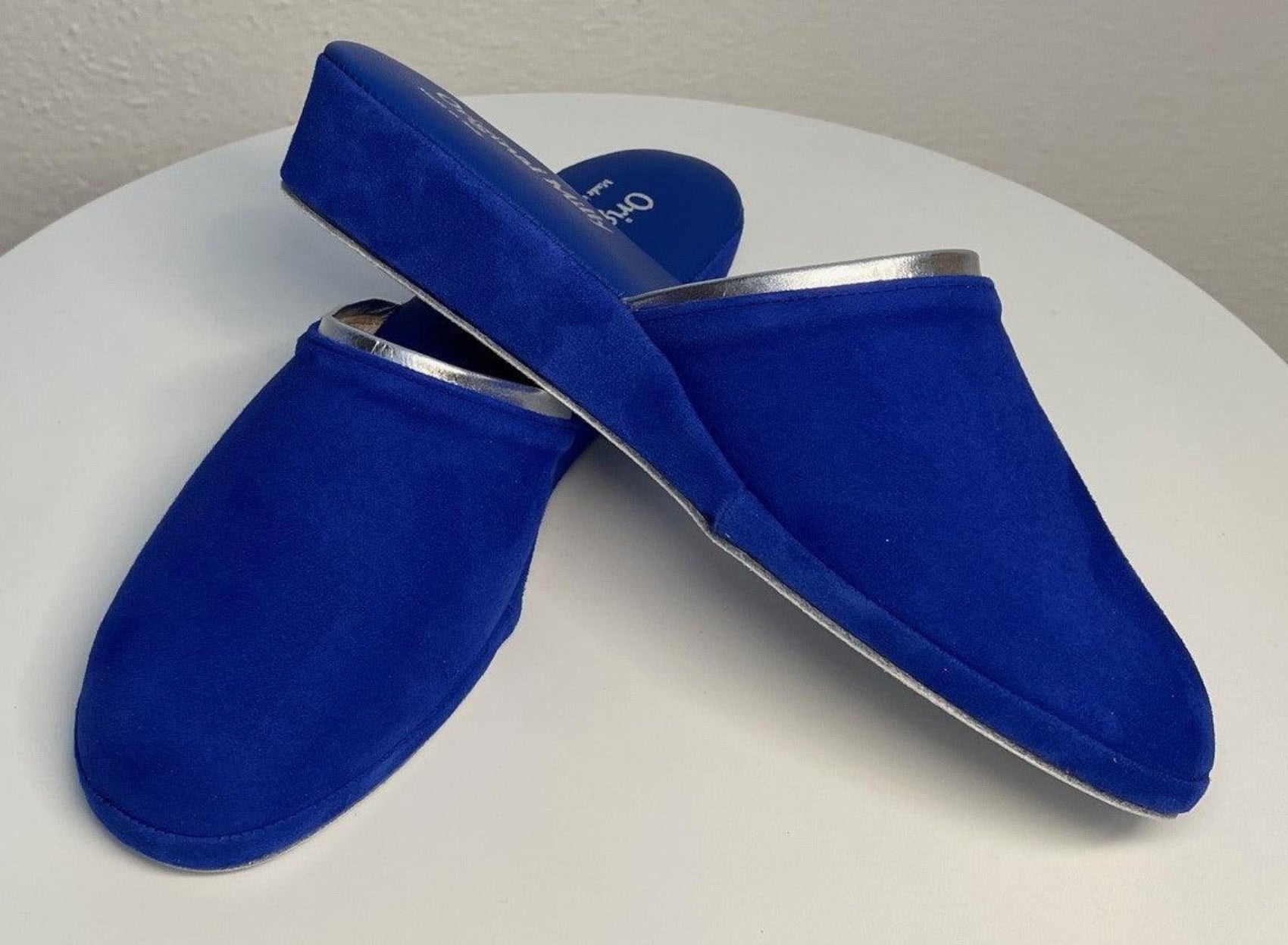 0720 Camoscio Blu Suola Bufalo Ciabatte da camera Donna Original Milly Made in Italy