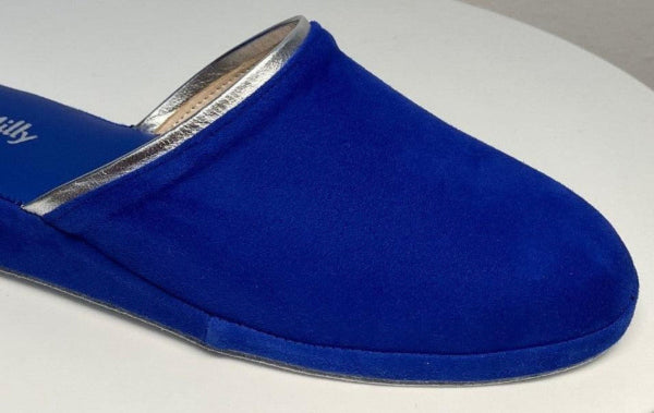 0720 Camoscio Blu Suola Bufalo Ciabatte da camera Donna Original Milly Made in Italy