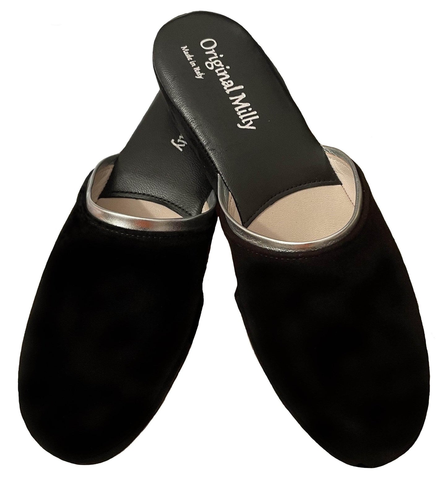 0720 Camoscio Nero Suola Bufalo Ciabatte da camera Donna Original Milly Made in Italy