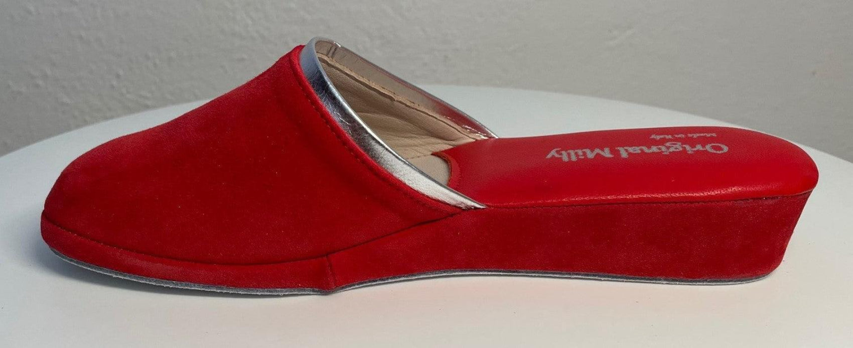 0720 Camoscio Rosso Suola Bufalo Ciabatte da camera Donna Original Milly Made in Italy