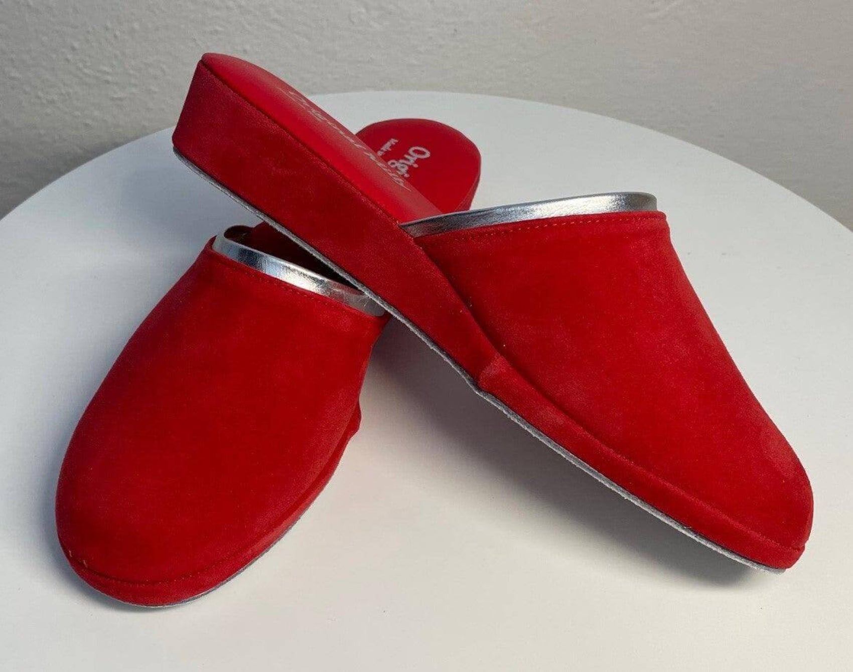 0720 Camoscio Rosso Suola Bufalo Ciabatte da camera Donna Original Milly Made in Italy
