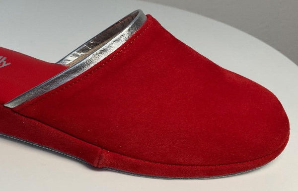 0720 Camoscio Rosso Suola Bufalo Ciabatte da camera Donna Original Milly Made in Italy