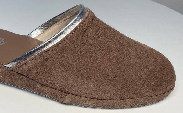 0720 Camoscio Taupe Suola Bufalo Ciabatte da camera Donna Original Milly Made in Italy