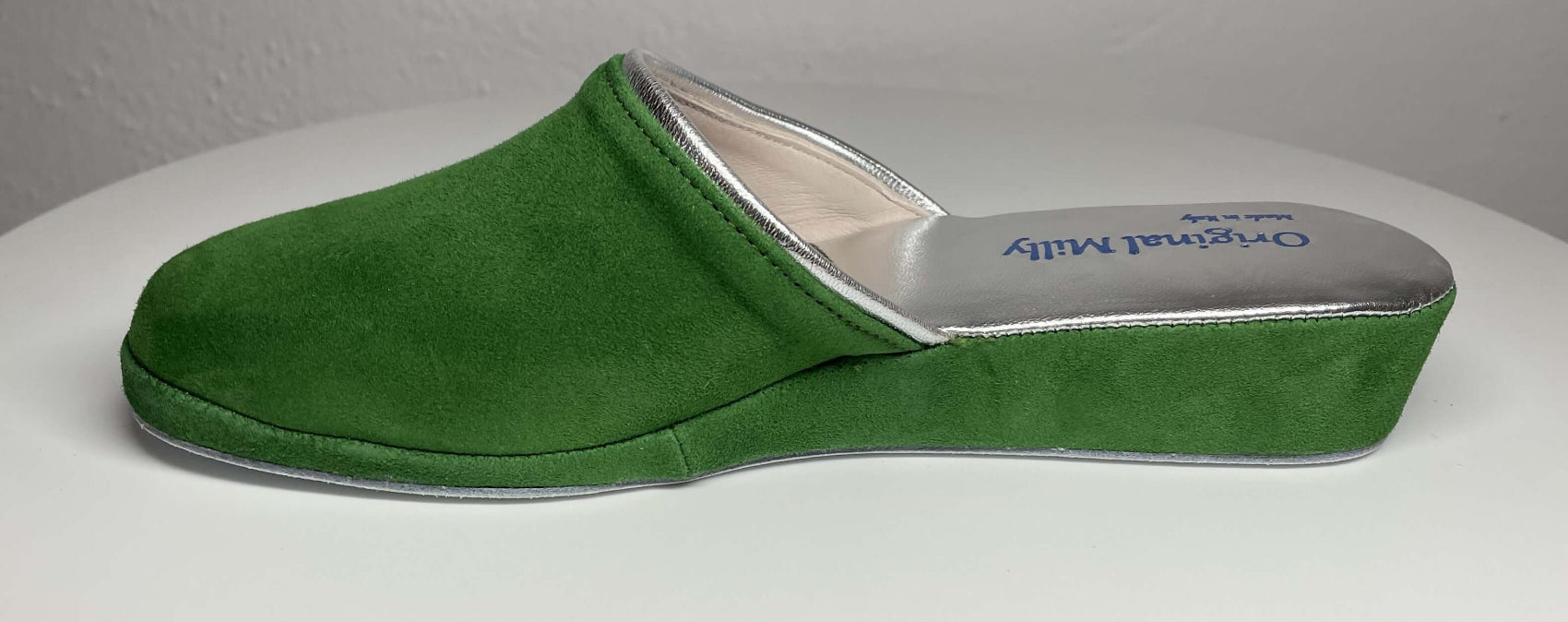 0720 Camoscio Verde Suola Bufalo Ciabatte da camera Donna Original Milly Made in Italy