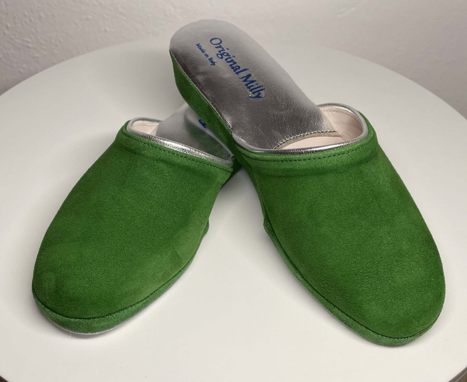 0720 Camoscio Verde Suola Bufalo Ciabatte da camera Donna Original Milly Made in Italy