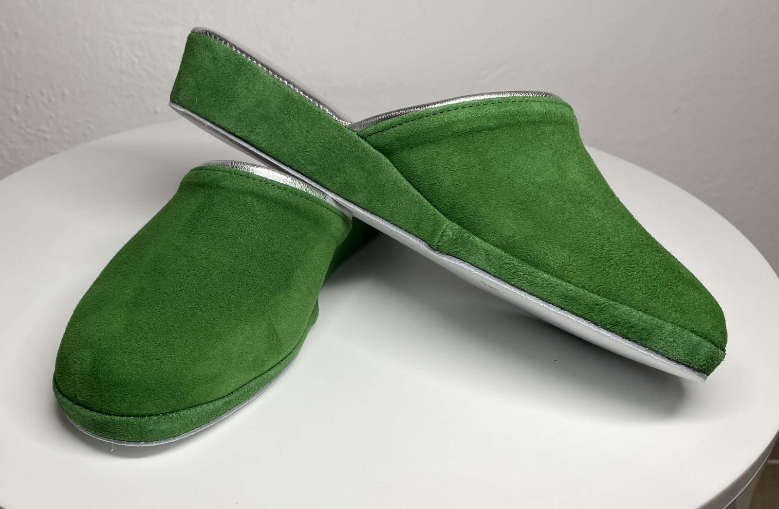 0720 Camoscio Verde Suola Bufalo Ciabatte da camera Donna Original Milly Made in Italy