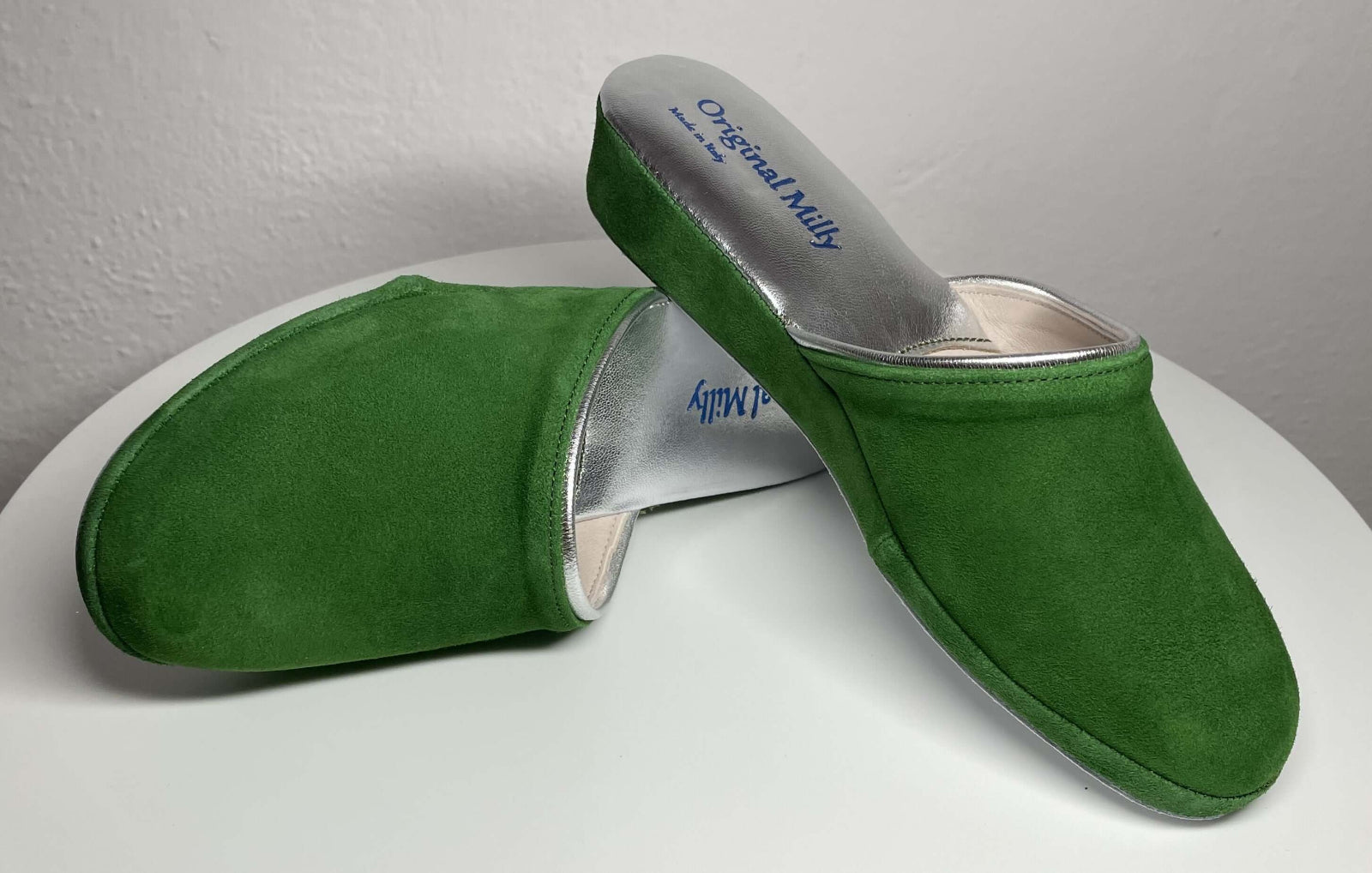 0720 Camoscio Verde Suola Bufalo Ciabatte da camera Donna Original Milly Made in Italy