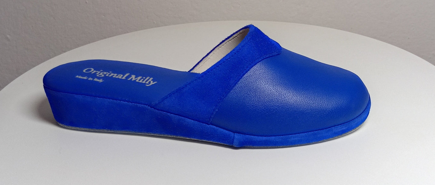 0721 Nappa e Camoscio Blu Ciabatte da camera Donna artigianale Original Milly Made in Italy - Foto N 1