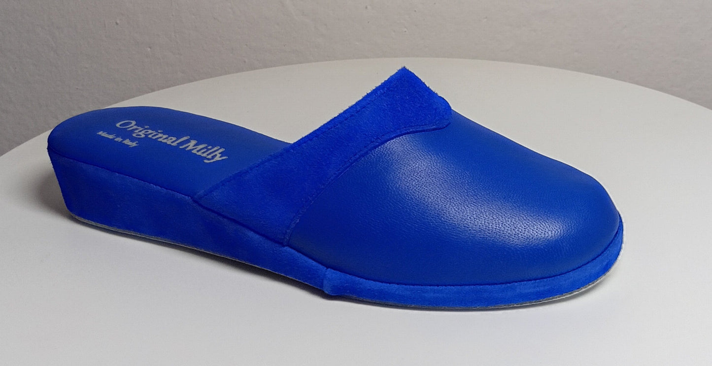 0721 Nappa e Camoscio Blu Ciabatte da camera Donna artigianale Original Milly Made in Italy - Foto N 2