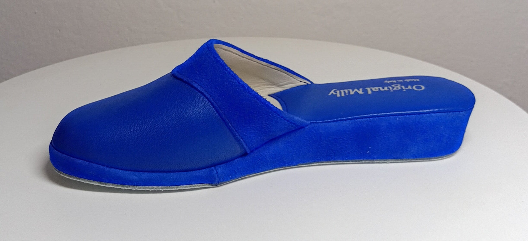 0721 Nappa e Camoscio Blu Ciabatte da camera Donna artigianale Original Milly Made in Italy - Foto N 3