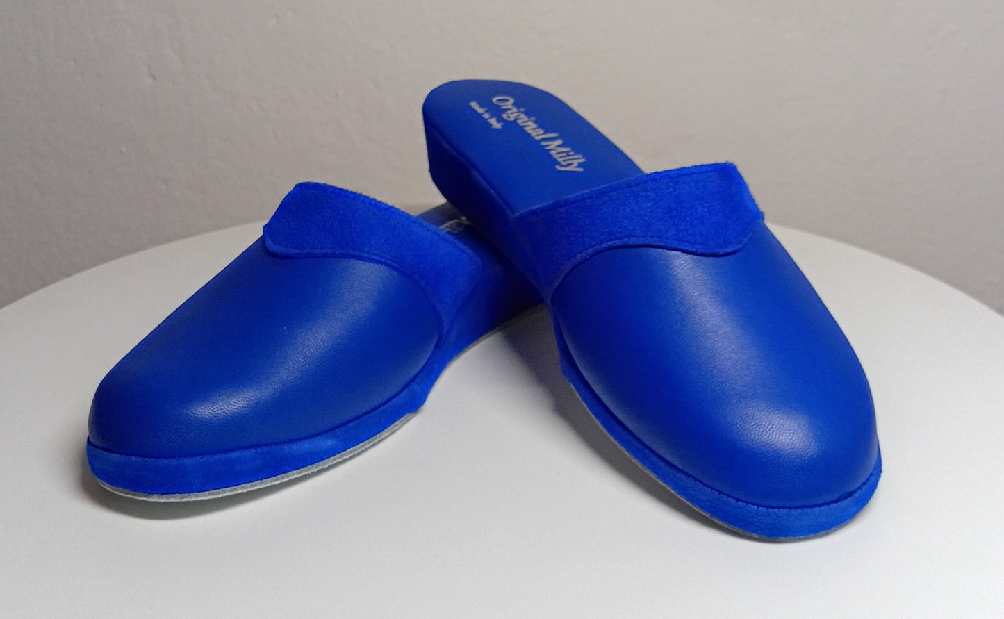 0721 Nappa e Camoscio Blu Ciabatte da camera Donna artigianale Original Milly Made in Italy - Foto N 4