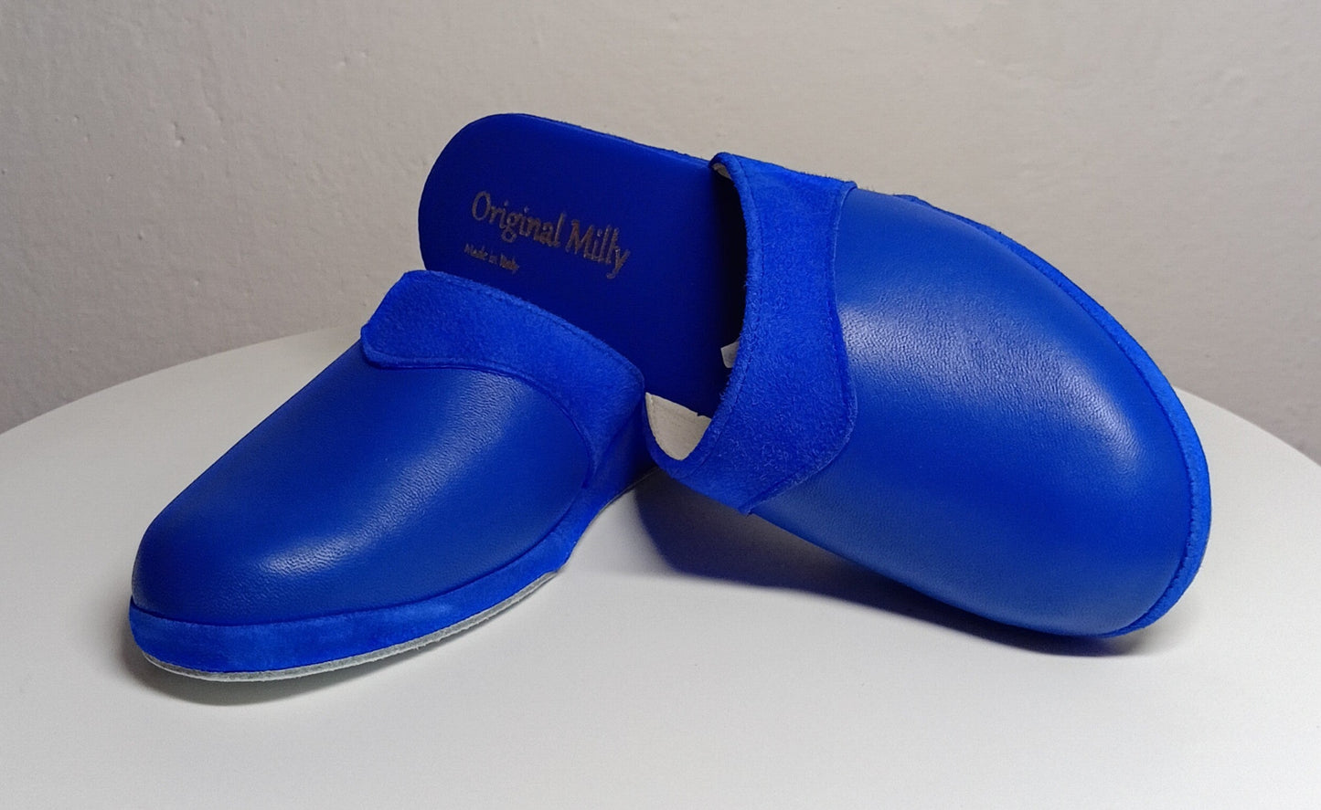 0721 Nappa e Camoscio Blu Ciabatte da camera Donna artigianale Original Milly Made in Italy - Foto N 6