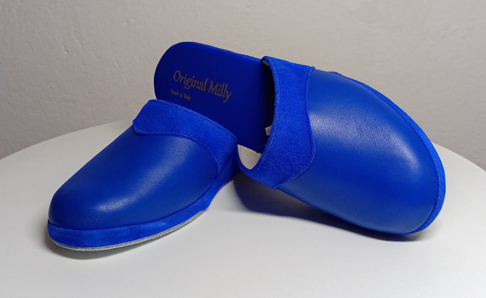 0721 Nappa e Camoscio Blu Ciabatte da camera Donna artigianale Original Milly Made in Italy - Foto N 6