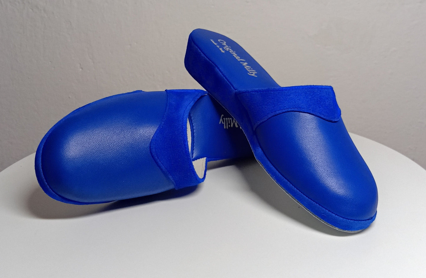 0721 Nappa e Camoscio Blu Ciabatte da camera Donna artigianale Original Milly Made in Italy - Foto N 7