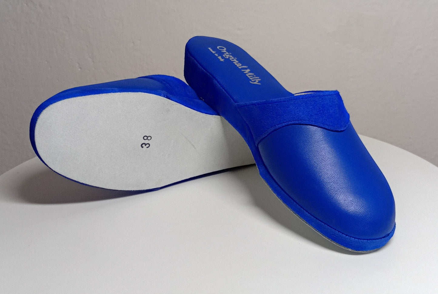0721 Nappa e Camoscio Blu Ciabatte da camera Donna artigianale Original Milly Made in Italy - Foto N 8