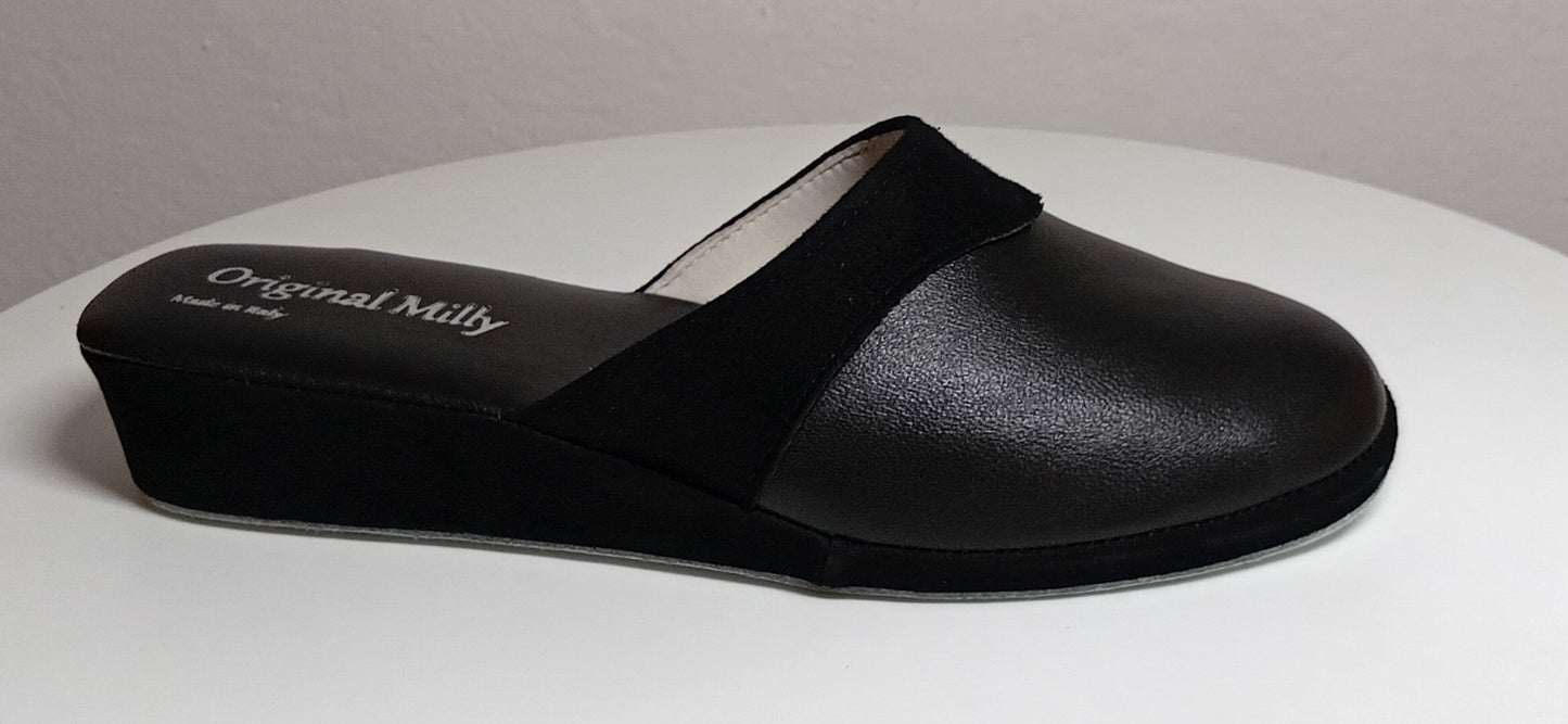 0721 Nappa e Camoscio Nero Ciabatte da camera Donna artigianale Original Milly Made in Italy - Foto N 1