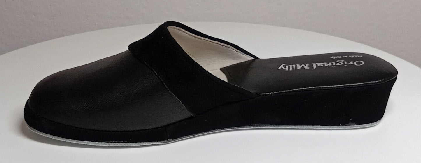 0721 Nappa e Camoscio Nero Ciabatte da camera Donna artigianale Original Milly Made in Italy - Foto N 3