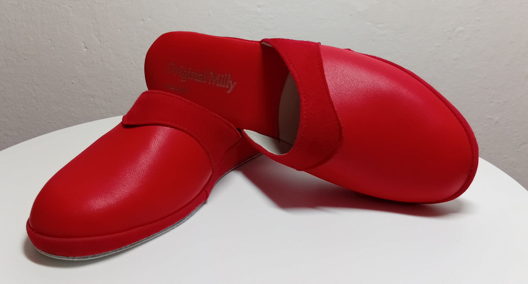0721 Nappa e Camoscio Rosso Ciabatte da camera Donna artigianale Original Milly Made in Italy - Foto N 5