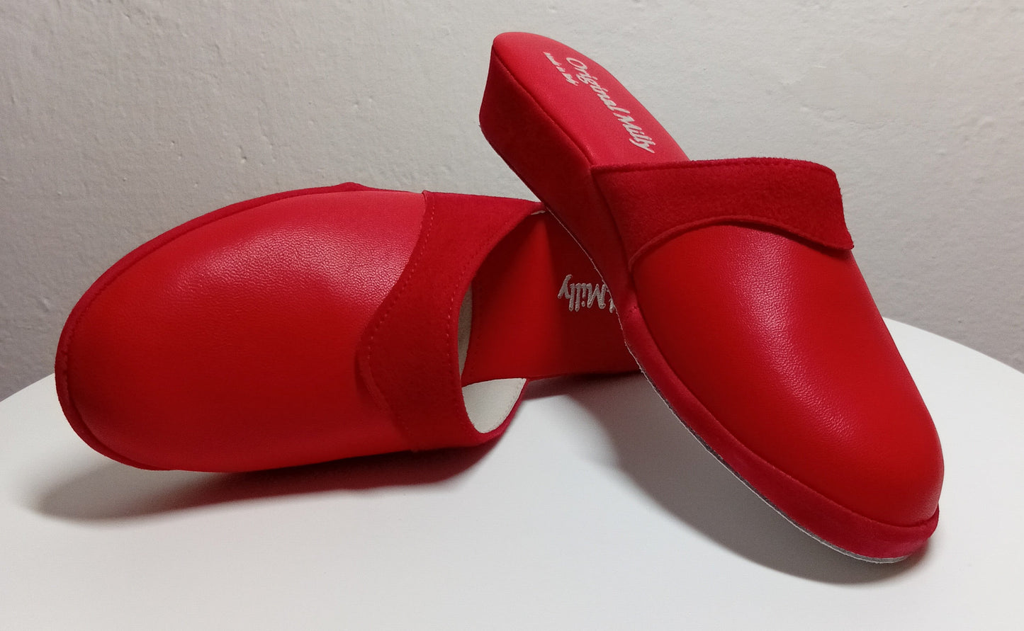 0721 Nappa e Camoscio Rosso Ciabatte da camera Donna artigianale Original Milly Made in Italy - Foto N 6