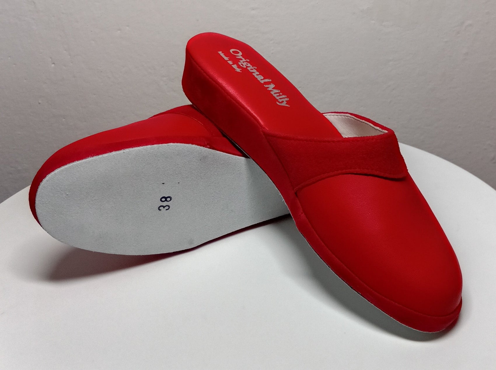 0721 Nappa e Camoscio Rosso Ciabatte da camera Donna artigianale Original Milly Made in Italy - Foto N 7
