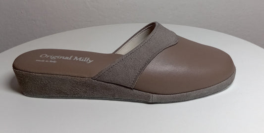 0721 Nappa e Camoscio Taupe Ciabatte da camera Donna artigianale Original Milly Made in Italy - Foto N 1