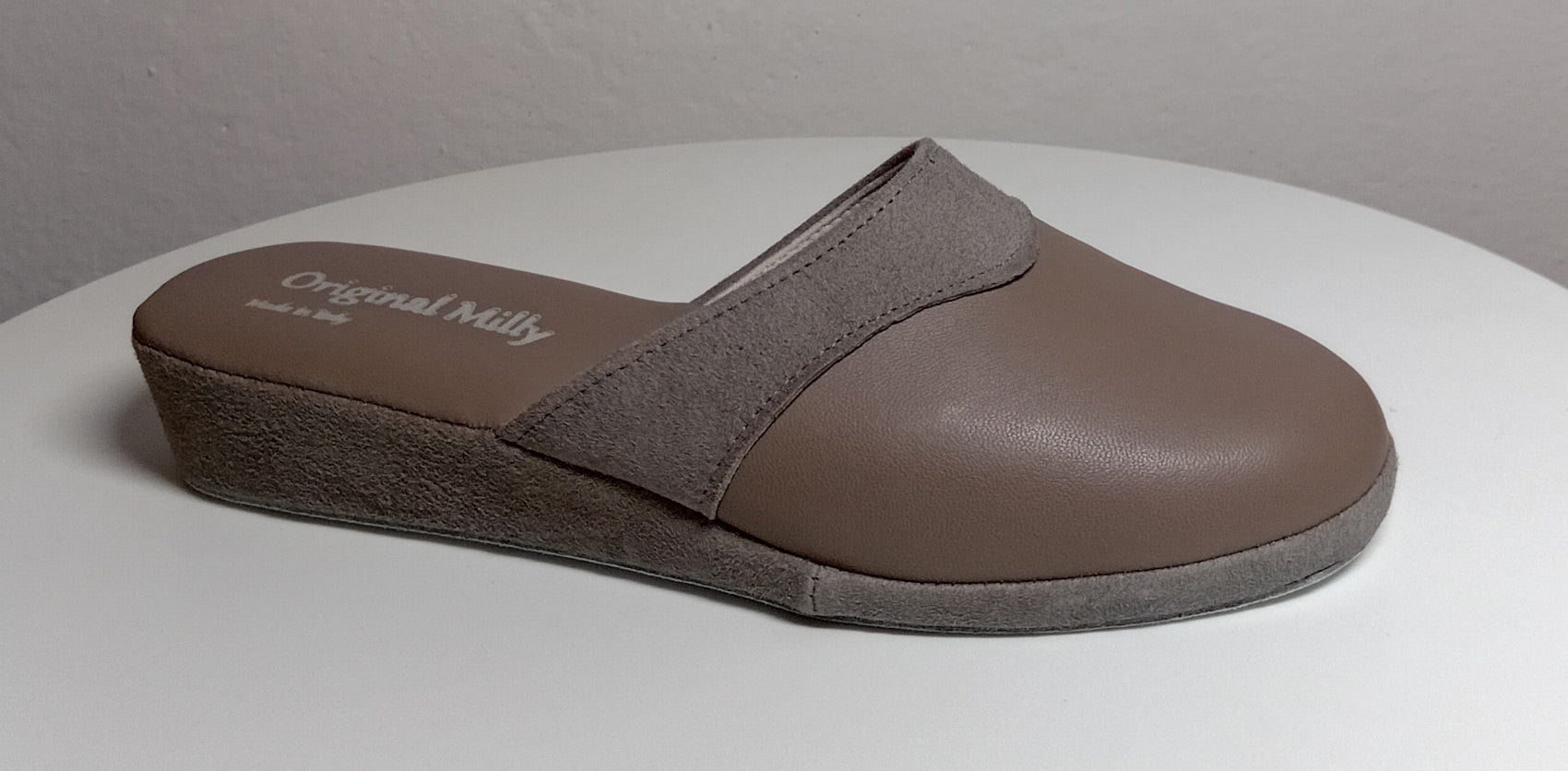 0721 Nappa e Camoscio Taupe Ciabatte da camera Donna artigianale Original Milly Made in Italy - Foto N 2