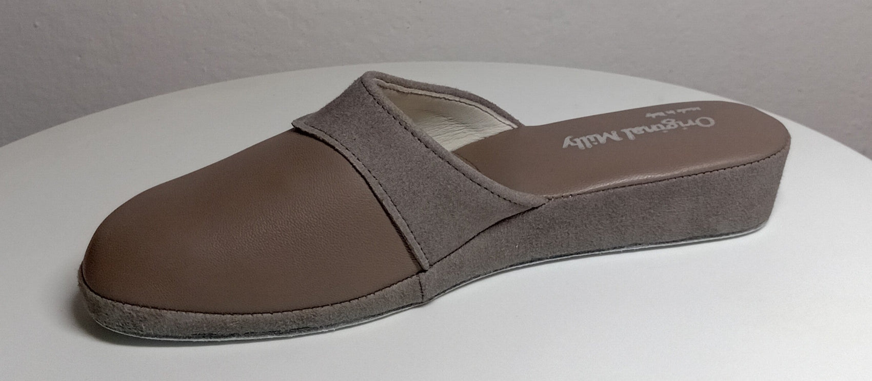 0721 Nappa e Camoscio Taupe Ciabatte da camera Donna artigianale Original Milly Made in Italy - Foto N 3