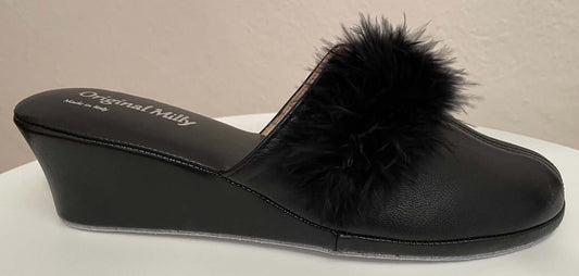 Original Milly 0300 Nappa Nero (PelleTop) Ciabatta da camera Donna