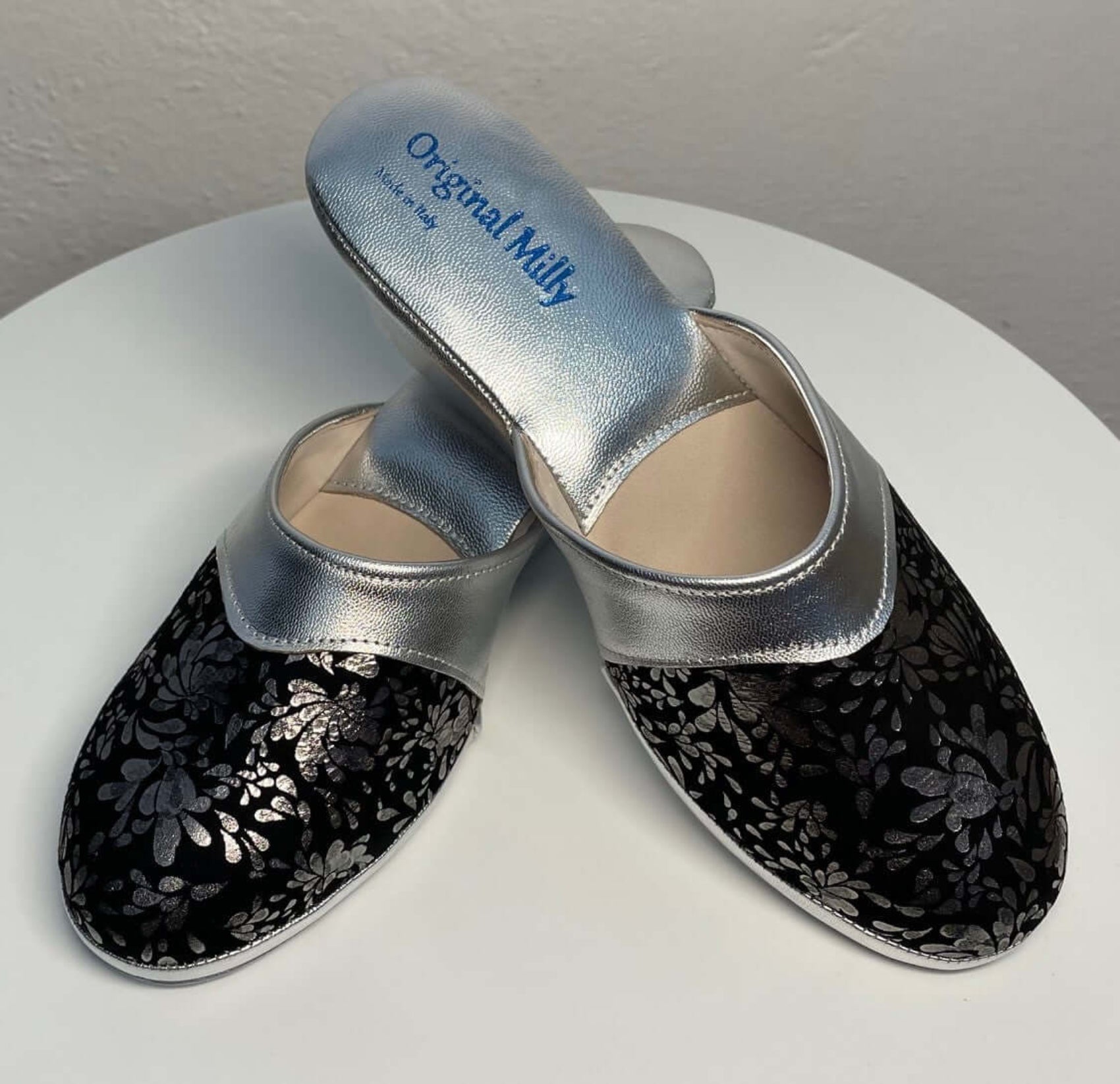 0800 Nappa Argento Suola Bufalo Ciabatte da camera Donna Original Milly Made in Italy