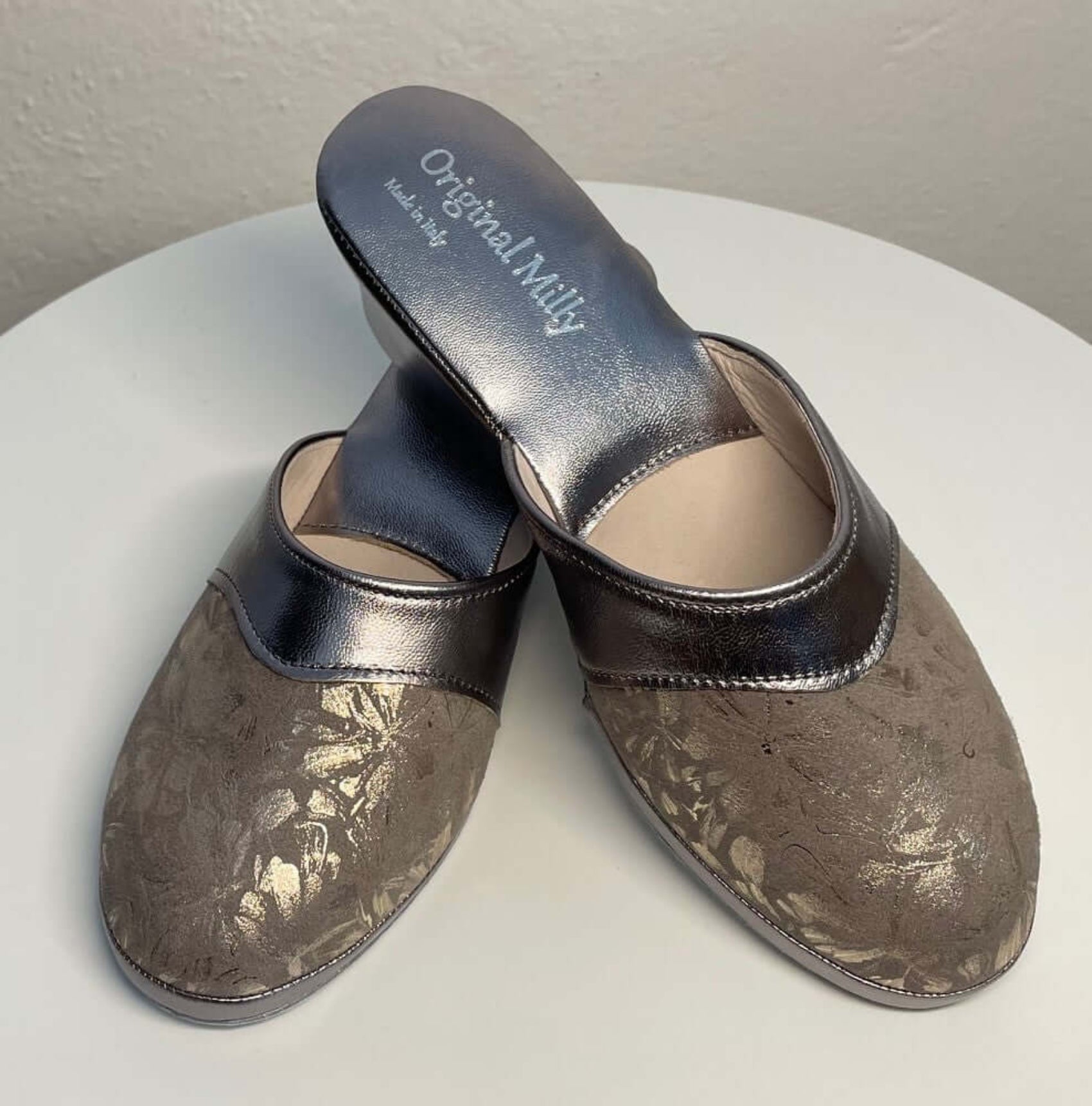 0800 Nappa Taupe Suola Bufalo Ciabatte da camera Donna Original Milly Made in Italy
