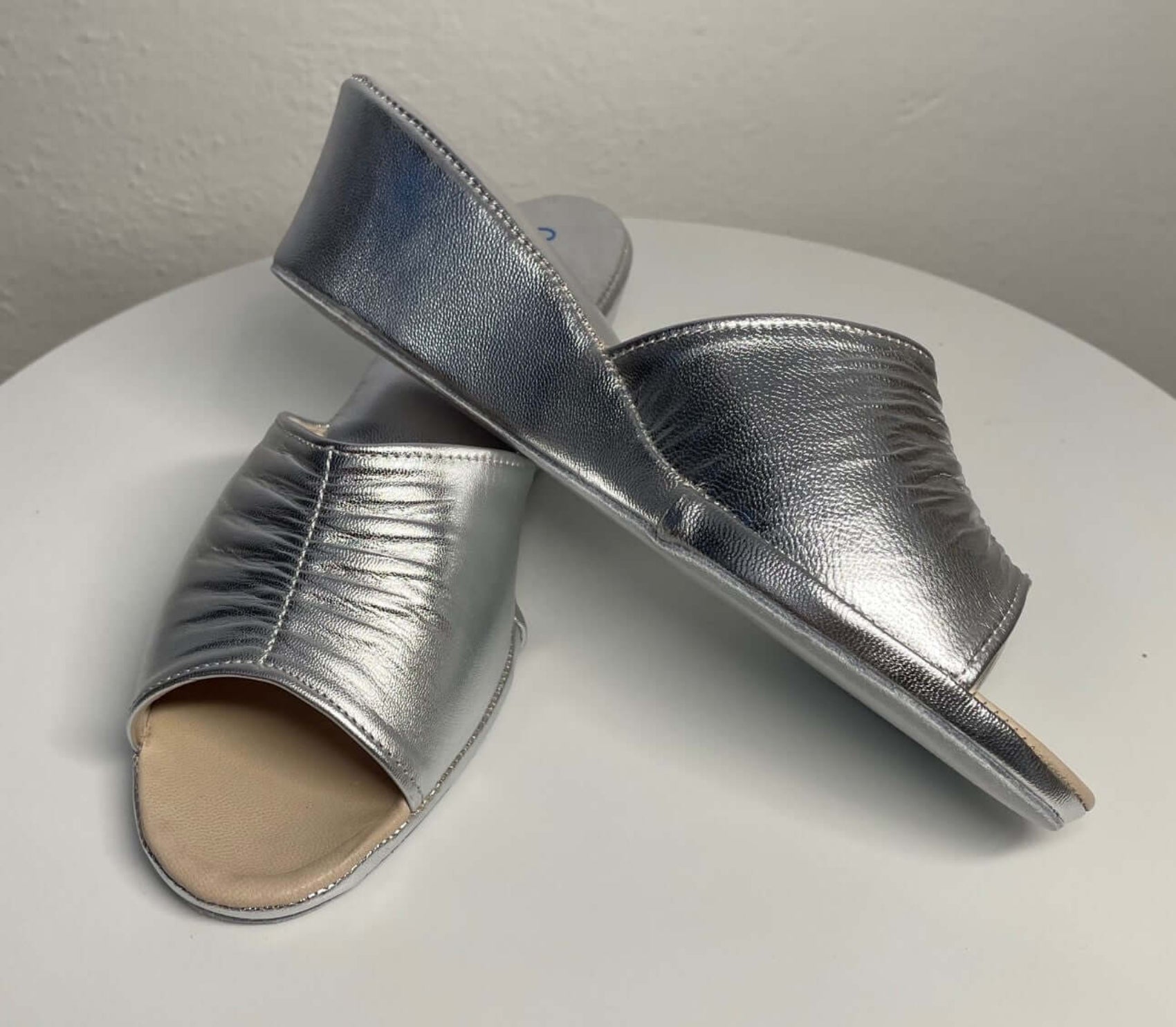 0805 Nappa Argento Suola Bufalo Ciabatte da camera Donna Original Milly Made in Italy