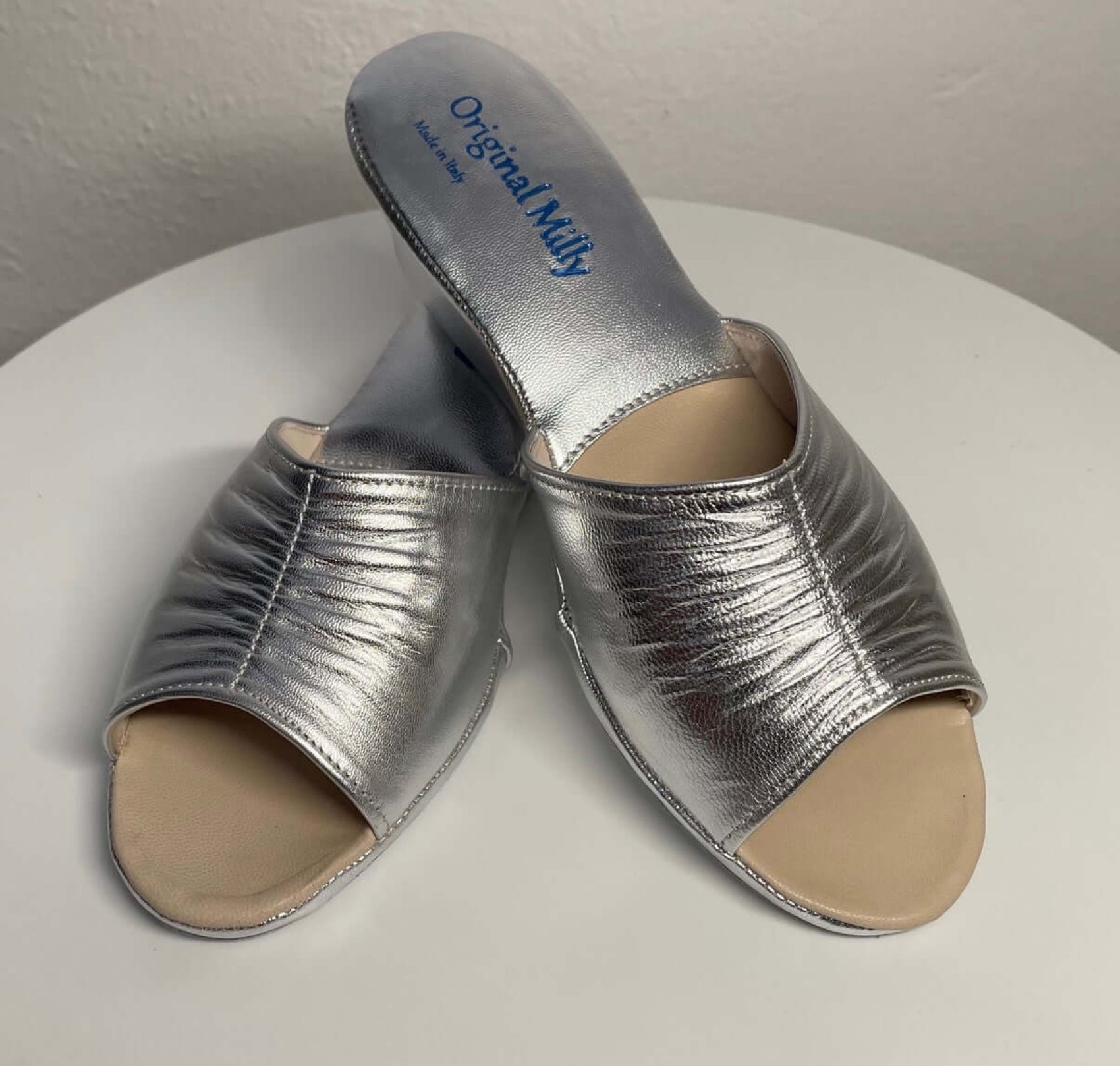 0805 Nappa Argento Suola Bufalo Ciabatte da camera Donna Original Milly Made in Italy