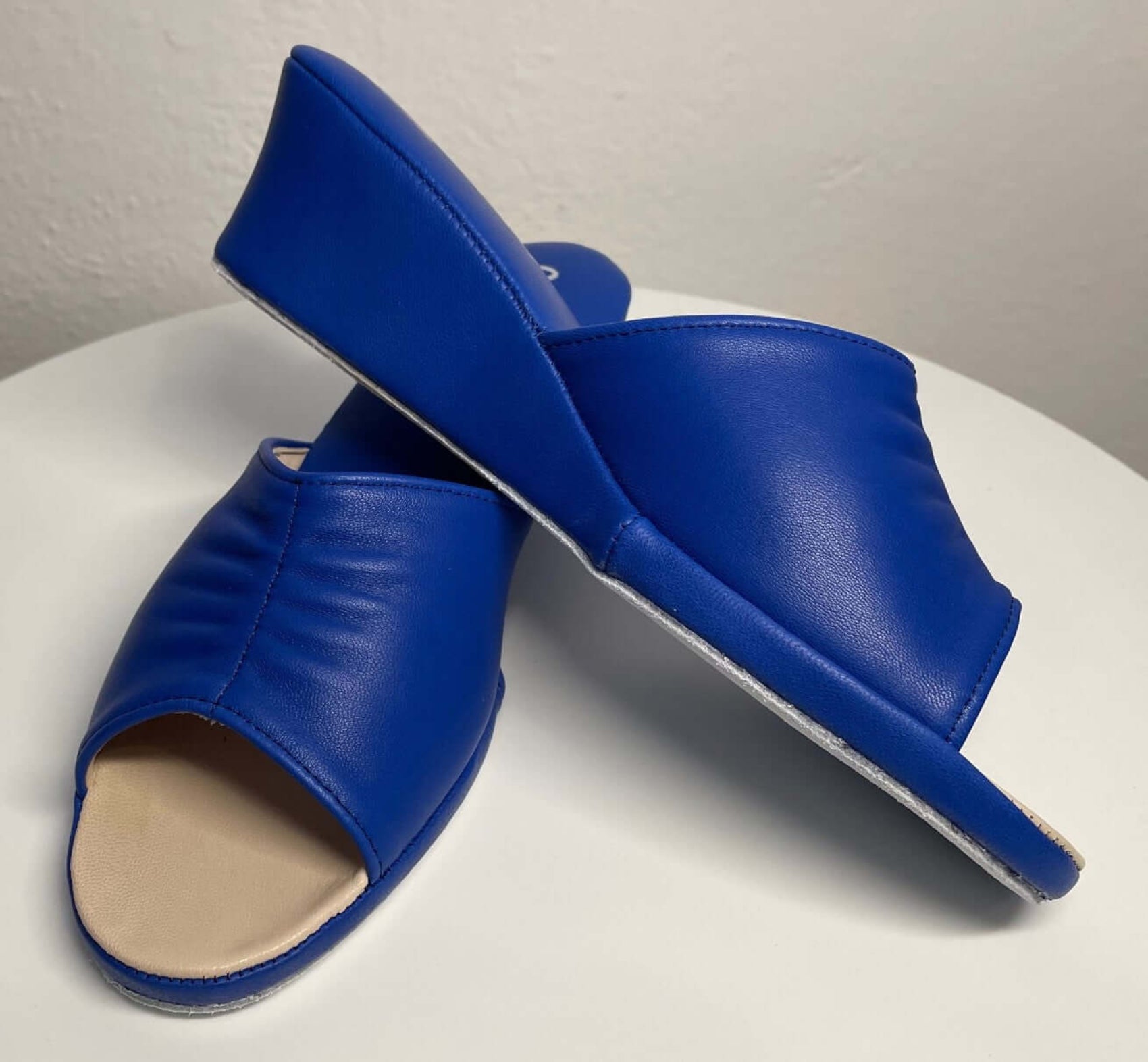 0805 Nappa e Camoscio Blu Suola Bufalo Ciabatte da camera Donna Original Milly Made in Italy