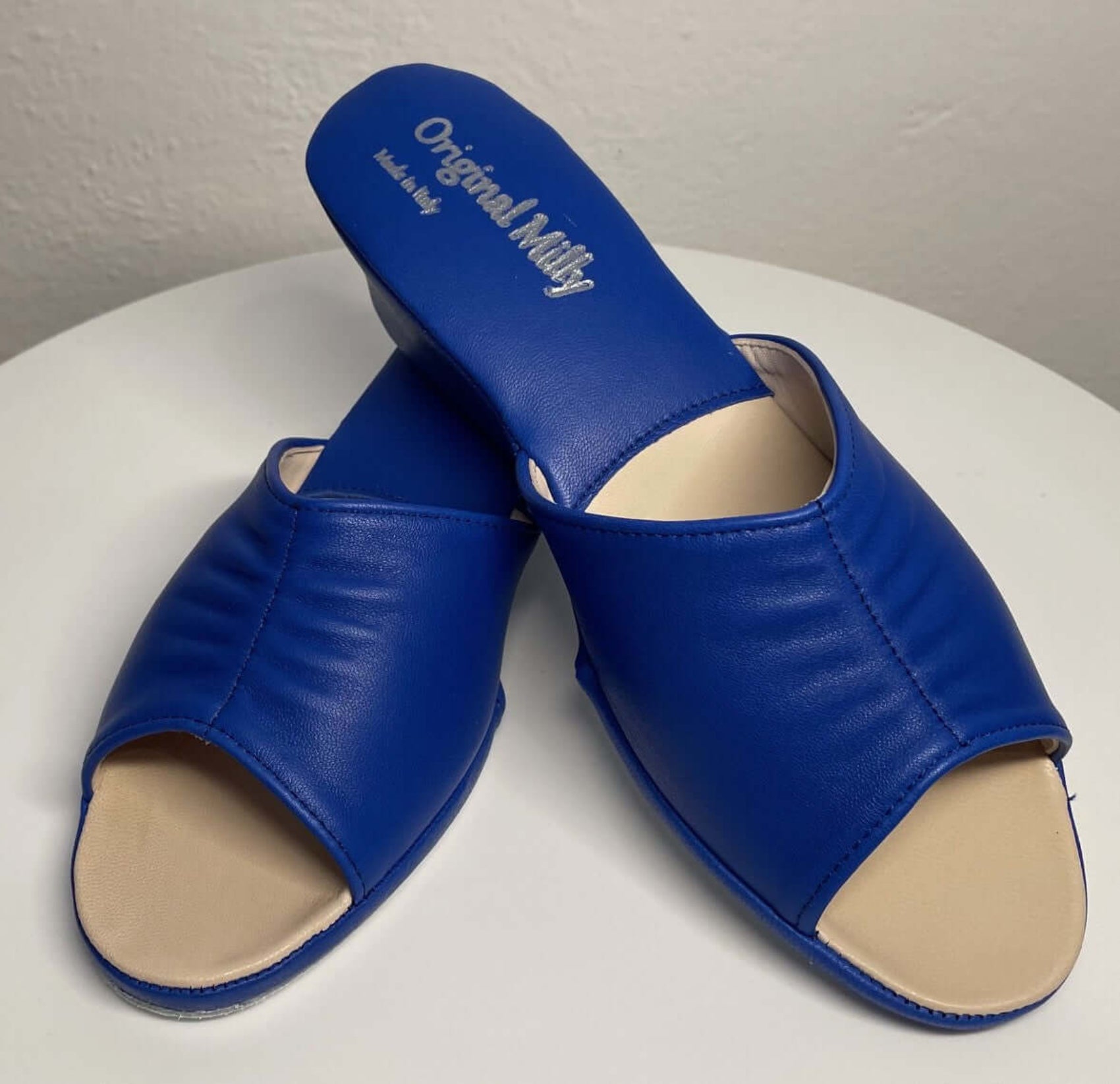 0805 Nappa e Camoscio Blu Suola Bufalo Ciabatte da camera Donna Original Milly Made in Italy