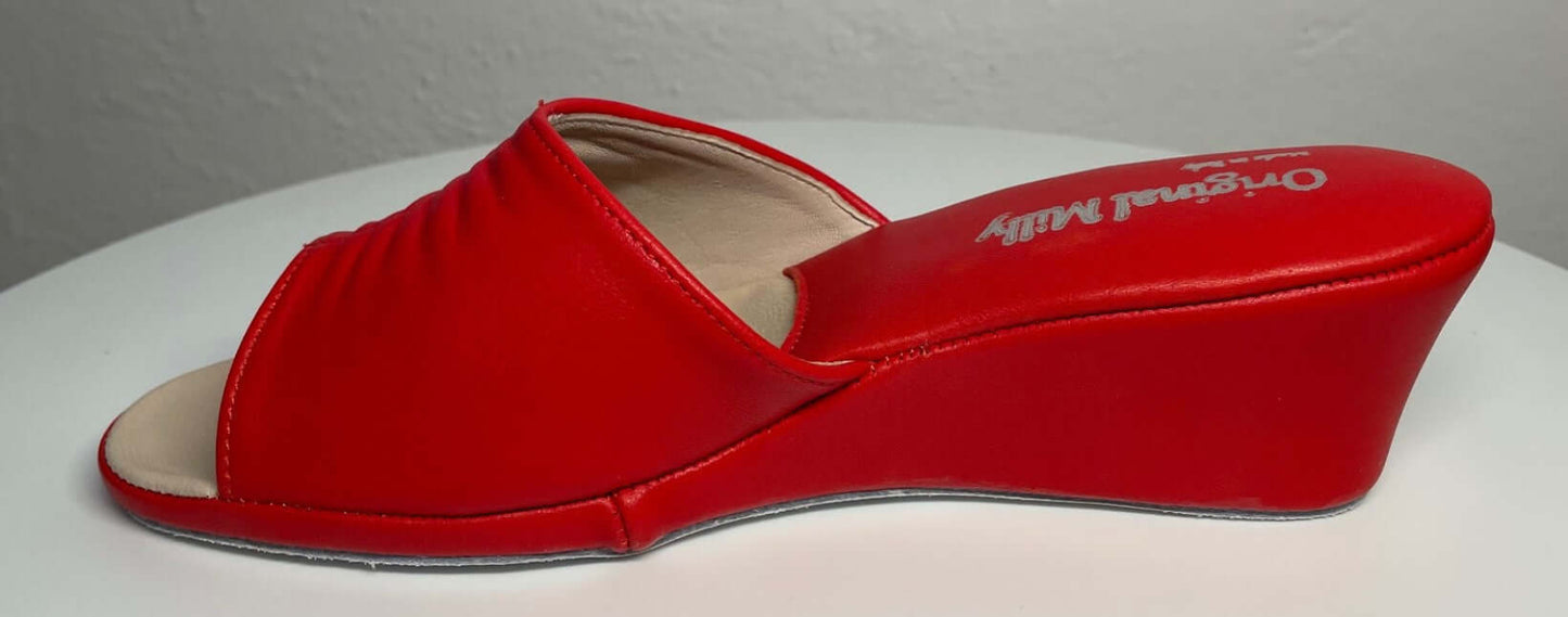 0805 Nappa e Camoscio Rosso Suola Bufalo Ciabatte da camera Donna Original Milly Made in Italy