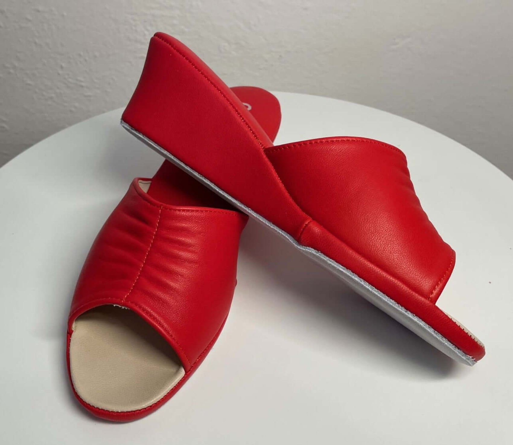 0805 Nappa e Camoscio Rosso Suola Bufalo Ciabatte da camera Donna Original Milly Made in Italy
