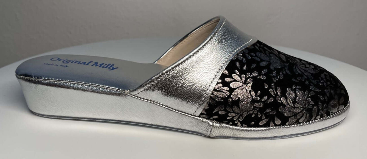 0820 Nappa Argento Suola Bufalo Ciabatte da camera Donna Original Milly Made in Italy