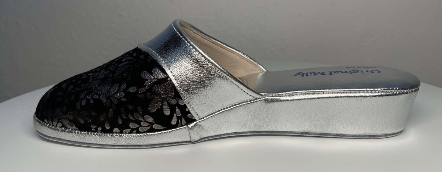 0820 Nappa Argento Suola Bufalo Ciabatte da camera Donna Original Milly Made in Italy