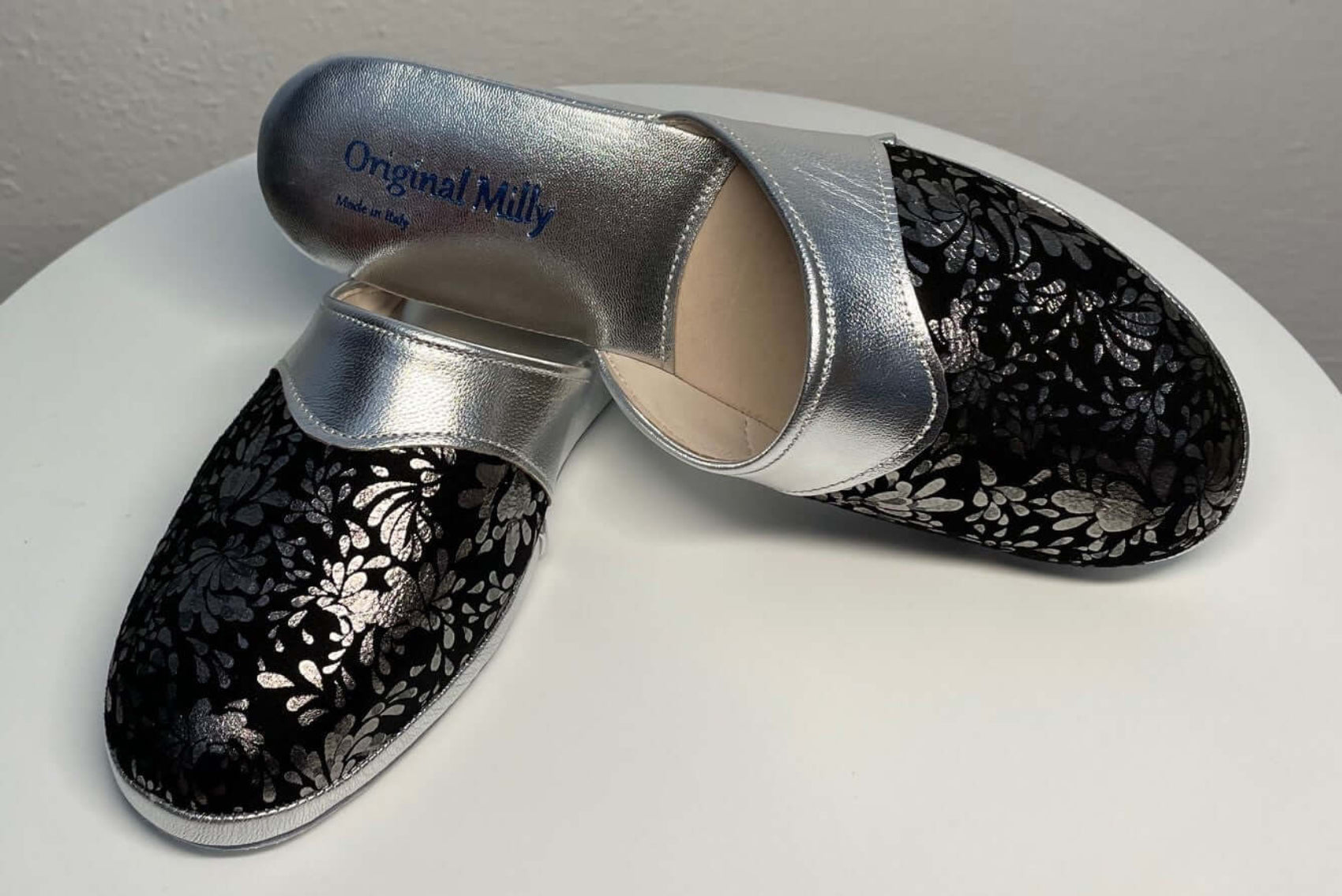 0820 Nappa Argento Suola Bufalo Ciabatte da camera Donna Original Milly Made in Italy