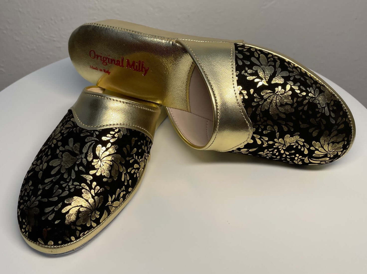 0820 Nappa Oro Suola Bufalo Ciabatte da camera Donna Original Milly Made in Italy