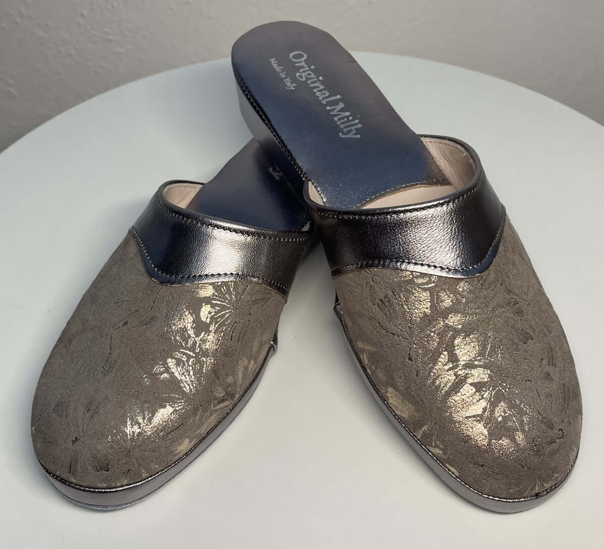 0820 Nappa Taupe Suola Bufalo Ciabatte da camera Donna Original Milly Made in Italy