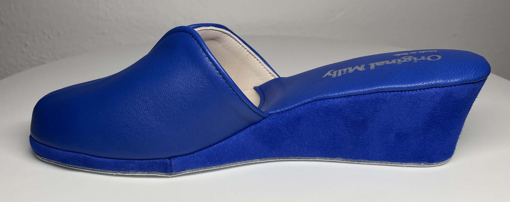1000 Nappa e Camoscio Blu  Suola Bufalo Ciabatte da camera Donna Original Milly Made in Italy