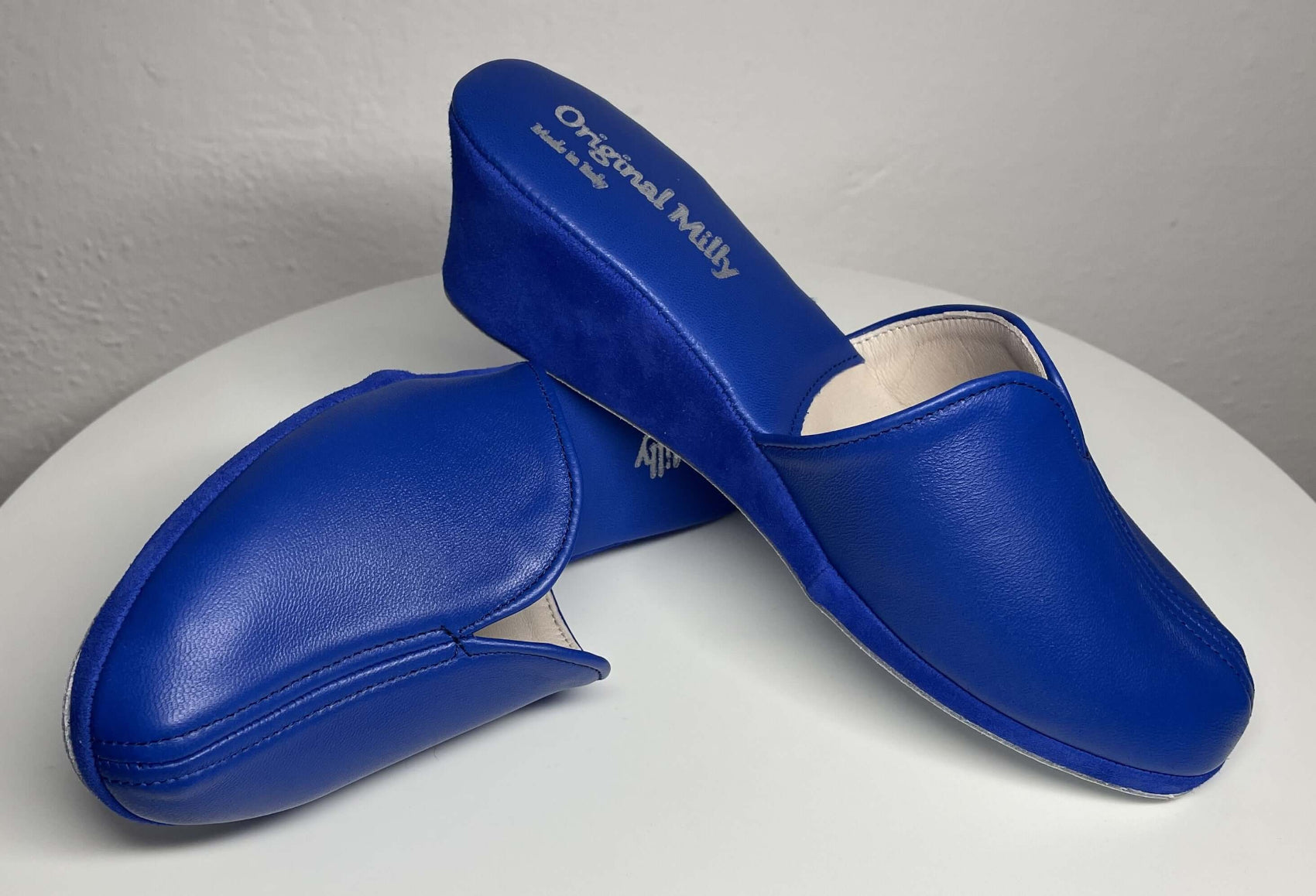 1000 Nappa e Camoscio Blu  Suola Bufalo Ciabatte da camera Donna Original Milly Made in Italy