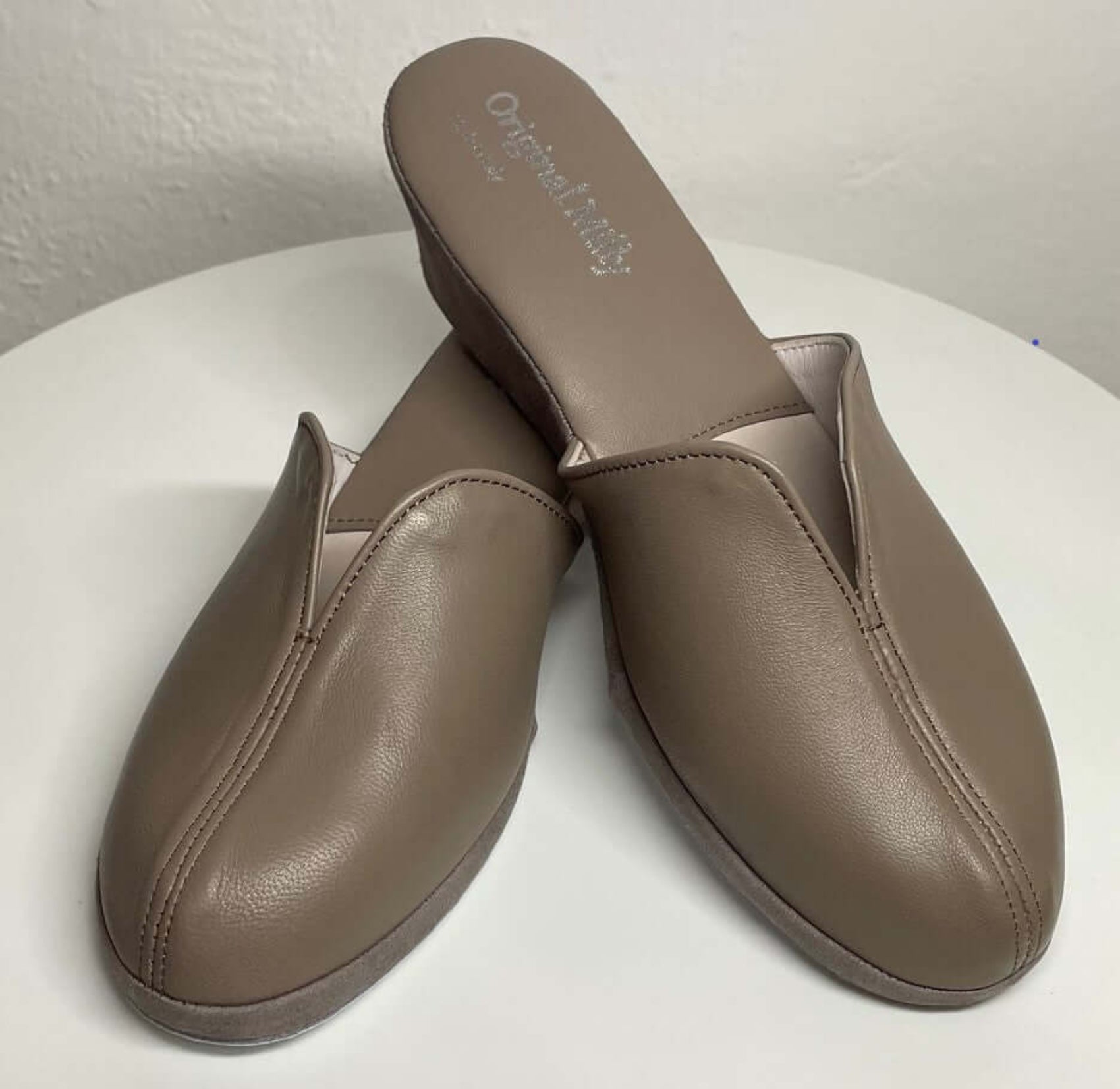 1000 Nappa e Camoscio Taupe Suola Bufalo Ciabatte da camera Donna Original Milly Made in Italy