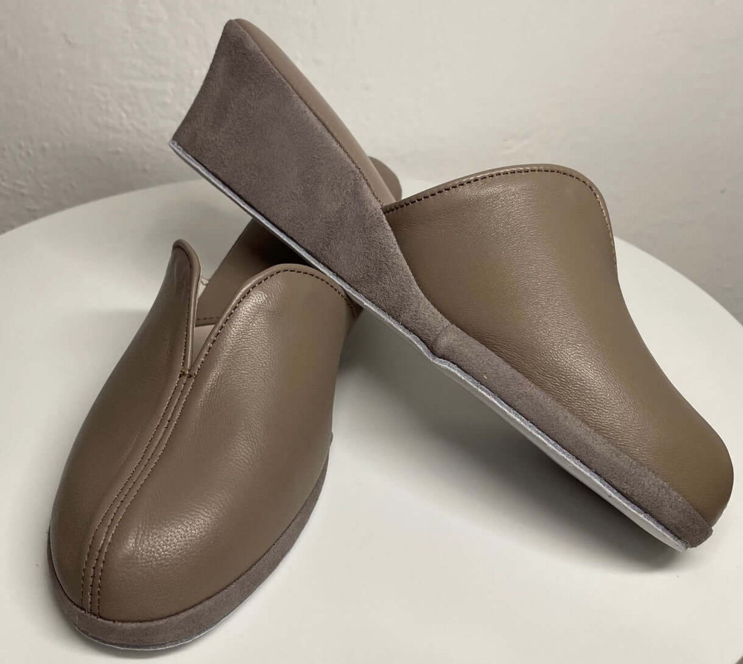1000 Nappa e Camoscio Taupe Suola Bufalo Ciabatte da camera Donna Original Milly Made in Italy