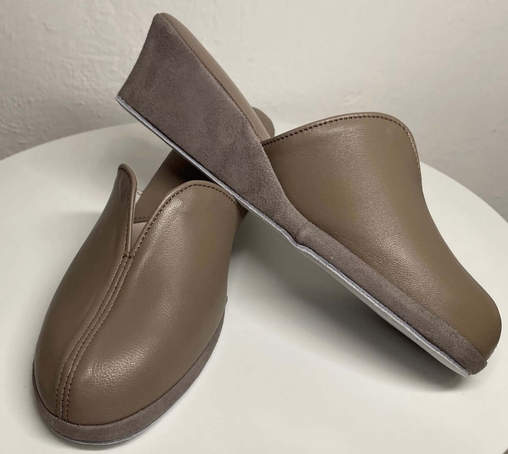 1000 Nappa e Camoscio Taupe Suola Bufalo Ciabatte da camera Donna Original Milly Made in Italy