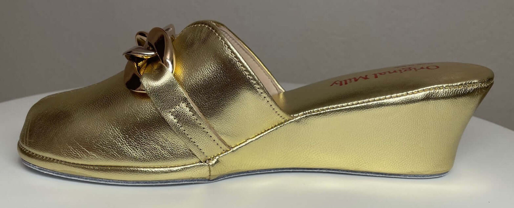 1001 Nappa Oro con catena in Oro suola Bufalo Ciabatte da camera Donna Original Milly Made in Italy