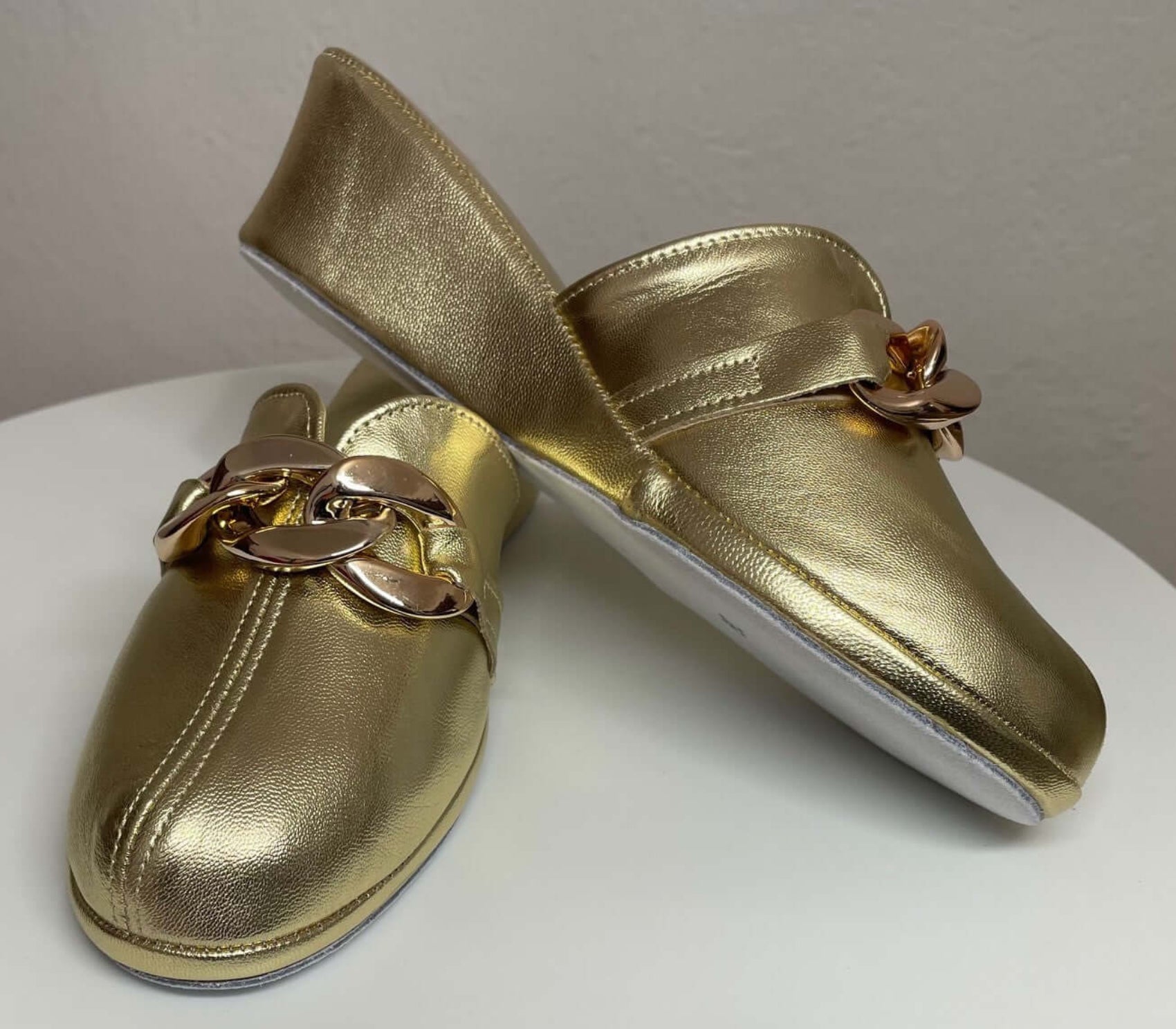 1001 Nappa Oro con catena in Oro suola Bufalo Ciabatte da camera Donna Original Milly Made in Italy