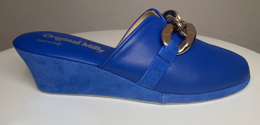 1001 Nappa e Camoscio Blu con catena in Oro suola Bufalo Ciabatte da camera Donna Original Milly Made in Italy